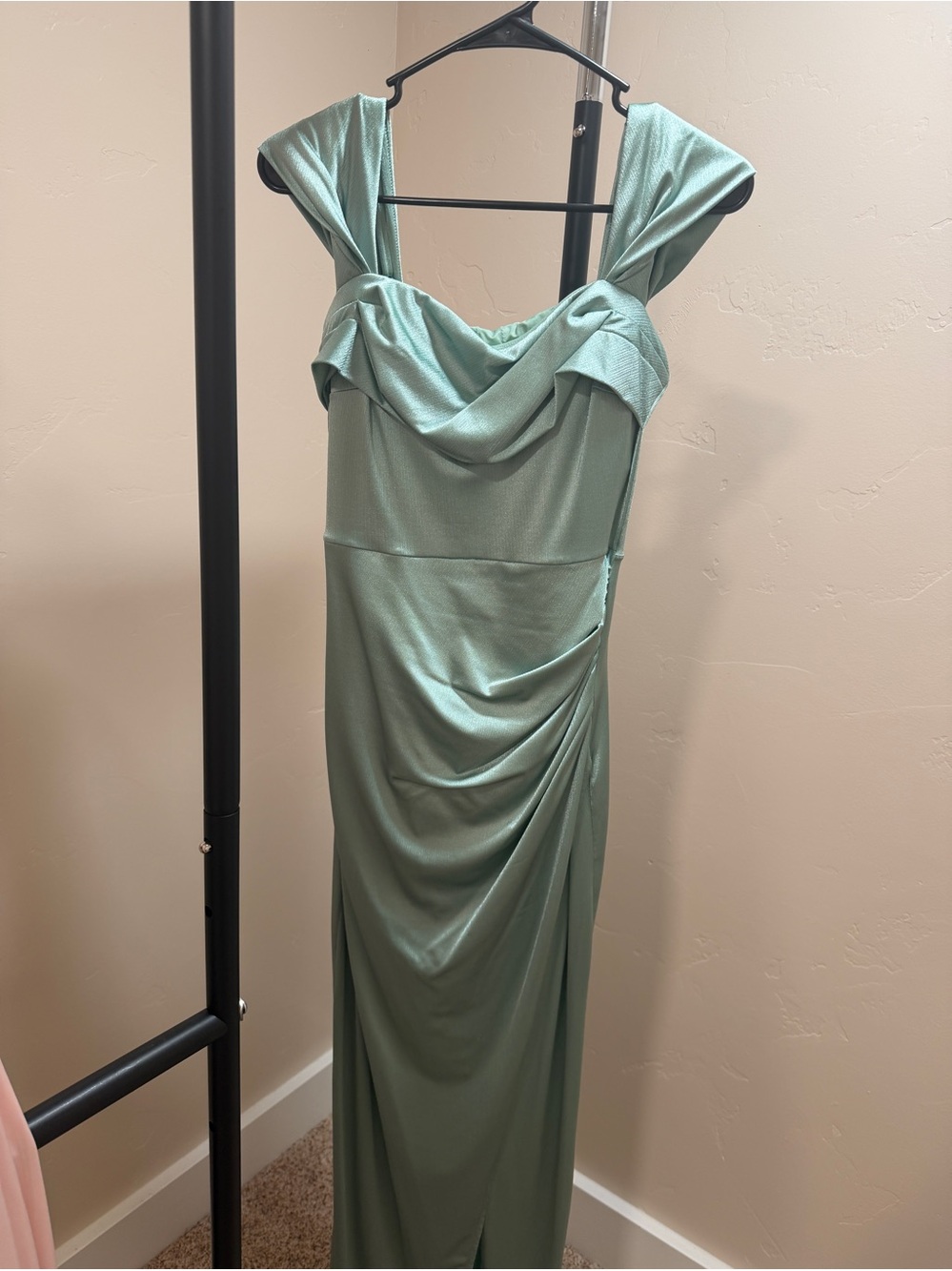 Elegant Sage Green Draped Evening Dress with shapewear